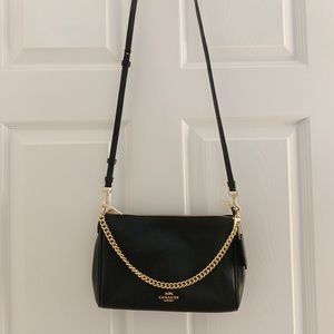 Coach Crossbody Bag Black with Gold Chain